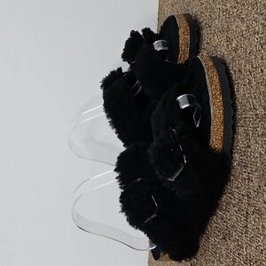 Birkenstock Arizona Shearling Black Buckle Cork Sandals Sz 40 9 Womens Mens 7